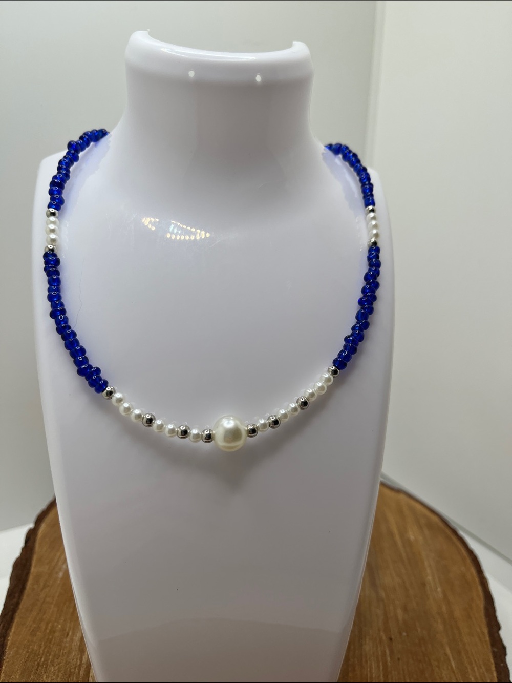 Blue Lapis Beaded Pearl and Silver Accents Necklace - Women Jewelry